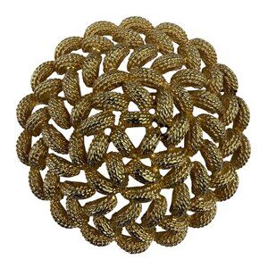 Vintage Monet Womens Gold Tone Textured Metal Vintage Circular Brooch  Jewelry